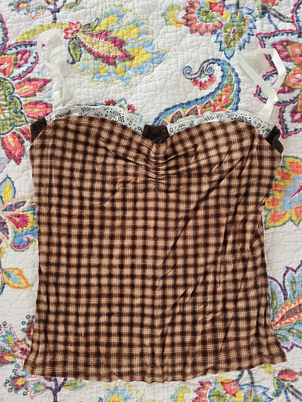 Miaou Enzo Lace Trim Warped Plaid Stretch Jersey Camisole NWT